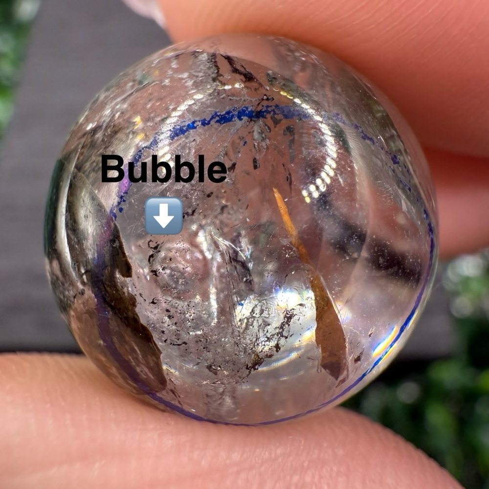 21mm Quartz Enhydro Sphere with Big Bubble on Glass Stand